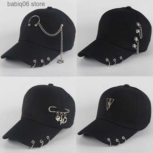 Top Caps Moda Hip Hop Pamuk Beyzbol Kapağı Yaratıcı Piercing Ring Caps Punk Yetişkin Sıradan Katı Ayarlanabilir UNISEX ŞEHİR ŞAPLARI T230728