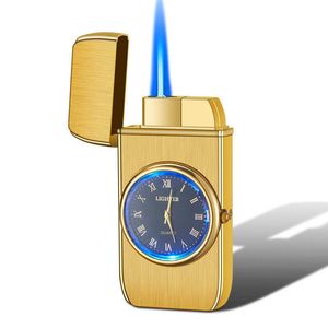 Metal Watch Butane Windproof Lighter Turbo Creative True Dial Uppblåsbar herrarpresent Rökning Attachment 4E10