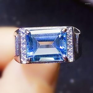Klusterringar män ringer naturliga riktiga blå topas rektangel stora 925 sterling silver 8 10mm 4ct ädelsten fina smycken x219273