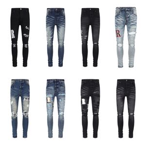 Designer-Stack-Jeans Europäische Lila Jean Männer Stickerei Quilten Zerrissene für Trendmarke Vintage-Hose Herren Fold Slim Skinny Fashion Jeans 168