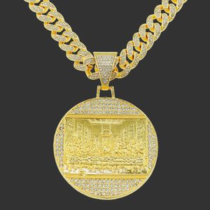 Pendant Necklaces Full Drilling Last Supper Necklace Men s Jewelry Iced Out Cuban Link Fashion Hip Hop Chain 230511
