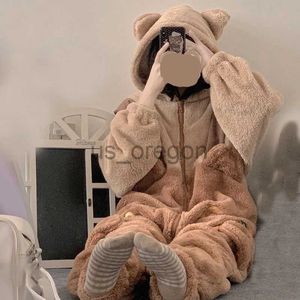 Hemkläder fleece tecknad oenies vuxna pocket rabbitbear onepiece pyjama sömnkläder vinter cosplay kostym jul rolig pyjamas set x0902