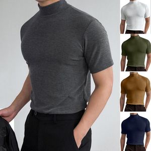 Herren-T-Shirts, Sommermode, solide T-Shirts, schwarzer Stehkragen, grundlegende Kurzarm-Fitness-Tops für Männer, 2023 Trend, koreanischer Stil, T-Shirt 5XL
