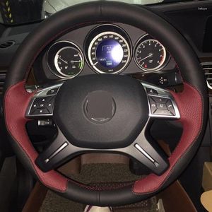 Steering Wheel Covers Wine Red Black Leather Hand-stitched Car Cover For - GL350 ML350 Accessories