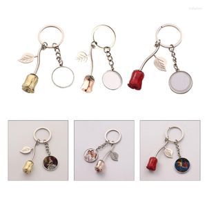 Keychains Metal Mini Rose Pendant Keyring Sublimation Blank Heat Transfer Keychain Decorative Car for DIY Craft Supplies T8DE