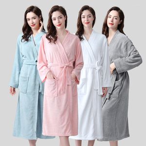 Damen-Nachtwäsche, Winter-Kimono-Kleid, Flanell-Robe mit Taschen, weicher Damen-Bademantel, Korallen-Fleece, Loungewear, Dessous, Heimkleidung