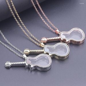 Pendant Necklaces 1Pc Mini Musical Instrument Guitar Relicario Po Locket Necklace Floating Charms For Women Men Jewelry Gift