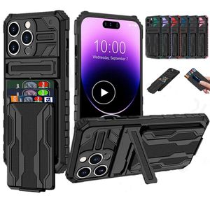 Military Grade Heavy Duty Slide Card Slot Cases Armor Shockproof Stand Cover For iPhone 15 14 13 12 11 Pro MAX XR XS Max 8 7 Plus Samsung S20 FE S21 S22 S23 Ultra