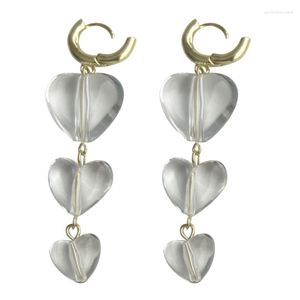 Dangle Earrings M2EA Heart Stylish Pendant Hoop Earring Clear Long Fringe Ear Jewelry Eye-catching