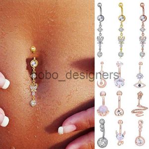 Labret Lip Piercing Jewelry Zircon Fashion Belly Button Rings Surgical Stainless Steel Navel Piercing Butterfly Crystal Pendant Belly Piercing Body Jewely x0901