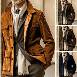 Abiti da uomo europei e americani primavera autunno vestibilità giacca a vento in peluche in pelle bovina con tasche multiple