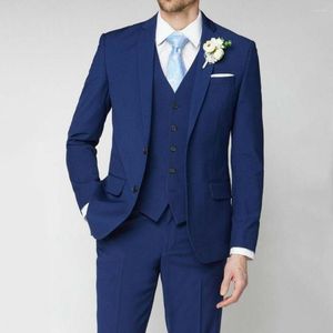 Mäns kostymer Navy Blue 3 Pieces For Men Slim Fit Elegant Formal Groomsmen Bridegroom Wedding Blazer Vest Pants Terno Masculino