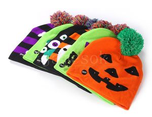 Party Hats 6 Styles LED Halloween Pumpkin Hat with Ball Beanie Knitted Hats Party Adult Children's Cap Decoration Gift Caps df269
