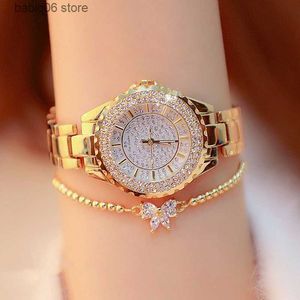 Inne zegarki BS Diamond Women Es Luksusowa moda Złota Kobieta Bransoletka na nadgarstek Zestaw Silver Rhinestone Women Eleganckie prezenty T230905