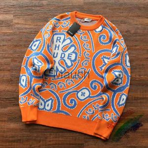 Herrtröjor orange stickad jacquard tröja män kvinnor 11 toppkvalitet 2023fw casual one sweatshirts j230901