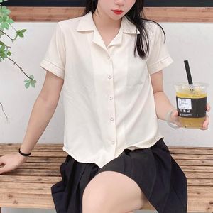 Women's Blouses Women Turn-down Collar Short-sleeved Solid Color Business Single Brested Fashion Woman's Shirts Drop KSL005