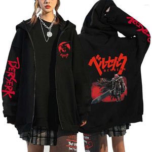 Hoodies masculinos berserk zíper hoodie anime guts oversize moletom casual solto pulôver hip hop streetwear mangas compridas com capuz