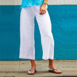 Pantaloni da donna estivi in cotone e lino casual da donna pantaloni larghi larghi a gamba larga femminili bianchi