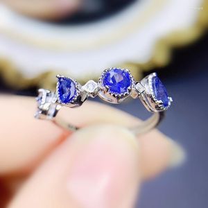 Cluster-Ringe Natürlicher echter blauer Saphir-Ring pro Schmuck 925 Sterling Silber 0,35 ct 4 Stück Edelstein fein für Männer oder Frauen J228307