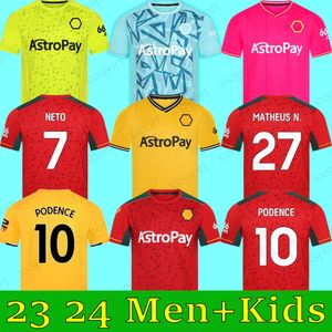 23 24 Home Soccer Jerseys Raul Semedo Neto Neves Trincao J Otto Podence Gibbs Hee Chan 2023 2024 Wolves Football Derts Men Kids Kid