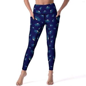 Women's Leggings Blue Daisy Floral Sexy Flowers Print High Waist Yoga Pants Casual Elastic Leggins Lady Graphic Fitness Sport Legging