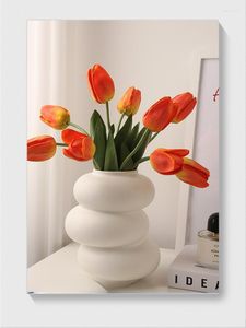 Vase Nordic Simple White Vase Ceramic Ceramic Decoration Art Flower Machineリビングルームアレンジメントポーチホームソフト