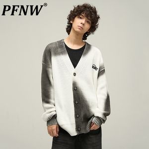 Men's Sweaters PFNW Tie Dyed Retro Vneck Knitted Cardigans Preppy Style Autumn Knitswear Male Coats Casual Niche Design 2023 Tops 28W1359 230831