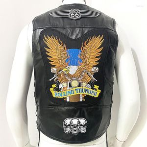 Gilet da uomo Gilet in pelle da uomo Patch di moda Ricamo Casual Streetwear Gilet Locomotiva Giacca da motociclista MotoBiker Punk