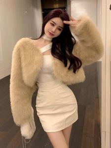 Pele feminina moda coreana casaco falso para mulher sólido manga longa solta quente curto outwear senhora chique outono inverno feminino roupas elegantes