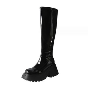 Estilo punk mulher joelho-botas altas com zíper moda couro patente botas longas outono inverno sapatos de salto alto senhoras para meninas