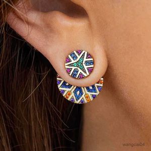 Charm Lady Lade Geometric Round Stud earrings for Colourful Rhinestone Small Earrings Wholesale Jewelry女性R230901