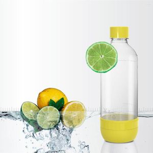 Vattenflaskor 1 st gul sodatillverkare 35.195oz/1L BPA gratis återanvändbart husdjur glittrande för maskin sommardryck