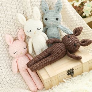 Super Cute Knitted Bunny Doll Stuffed Ins Plushie Rabbit Toy Baby Comfort Doll Crochet Animal Wedding Doll Pink Green Brown White 4 Colors