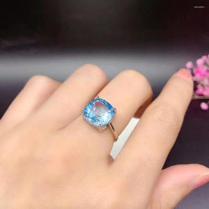 Cluster Rings 5ct Light Blue Topaz Ring For Engagement Woman 11mm Natural Silver November Birthstone