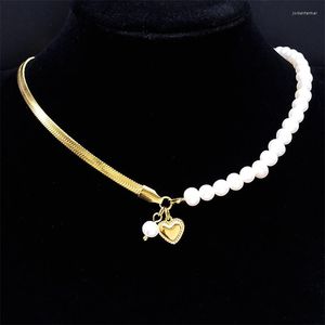 Pendanthalsband Vintage Link Chain Heart Necklace Kvinnliga kvinnor 2023 Fashion Pearl Choker Clavicle For Woman Jewelry