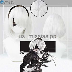 Cosplay Peruki Cosplay Peruki Game Nierautomata 2B peruki Yorha nr 2 typ B cosplay perukę 33cm krótkie bobo bobo odporne na halloweenowe peruki x0901 Z240606