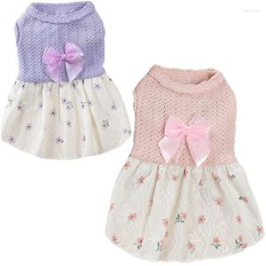 Cão vestuário doce vestido de malha roupas para animais de estimação sem mangas camisa vestidos filhote de cachorro traje princesa meninas gato saia floral para cães pequenos # 8