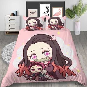 Zestawy pościeli Cartoon Demon Slayer Setding Zestaw Duvet Covery Anime 3D Wydrukowane zestawy pościelowe