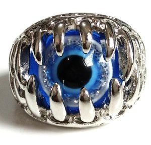 Novo 25 pçs exclusivo dos homens azul diabo olho anel de prata demônio mal gótico garra olhos toda a moda jóias motociclista punk rocker estilo man9037172
