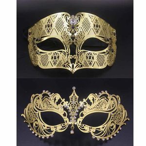 Party Masken Gold Metall Party Maske Phantom Männer Frauen Filigrane Venezianische Maske Set Maskerade Paar Set Kristall Cosplay Prom Hochzeit 294e