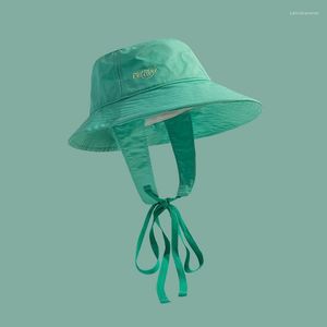 Berets Coreano Verde Ameixa Vermelho Branco Protetor Solar Bucket Chapéu com Corda Mulheres Secagem Rápida Fino Verão Eaves UV Sun Bacia