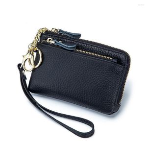 Plånböcker 2023 mini mynt handväska mode äkta läder blixtlås lichee mönster multifunktion fast färg unisex koppling väska bärbar plånbok