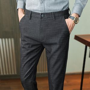Ternos masculinos calças terno calças em linha reta regular ajuste estilo coreano vestido xadrez masculino roupas de negócios autum escritório
