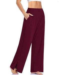 Pantaloni da donna Tinta unita Gamba larga Diviso alla caviglia Pigiama Capris con tasche laterali Moda Donna Palestra Abbigliamento Yoga