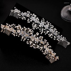 Headpieces Glitter Silver Gold Bride Wedding Accessories Luxury Pearls pannband med Comb Appliced ​​Flower Girls First Communion Crown