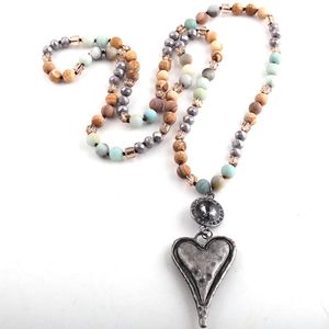 Подвесные ожерелья мода богемные племенные украшения камень с длинной завязкой хрустальной звенья металлическое сердце D 230831