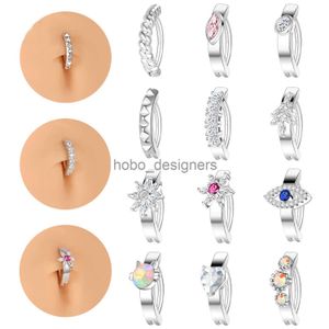 Labret Lip Piercing Jewelry 1 Piece Flower Shape 14G Belly Button Ring Rhinestones Navel Piercings Click Reverse Curved Navel Barbell Body Jewelry 10MM x0901