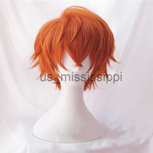 Cosplay perucas de alta qualidade místico mensageiro 707 peruca cosplay curto vermelho laranja resistente ao calor cabelo sintético anime cosplay perucas peruca boné x0901
