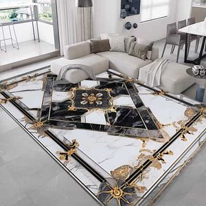 Estilo nórdico tapetes para sala de estar luxo quarto decoração abstrato padrão geométrico tapete branco ouro mármore hkd230901