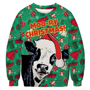 男性のセーター醜いクリスマスセーター3D男性と女性のための3Dプリント楽しいパーティーフード付きスウェットシャツ秋トップ230831